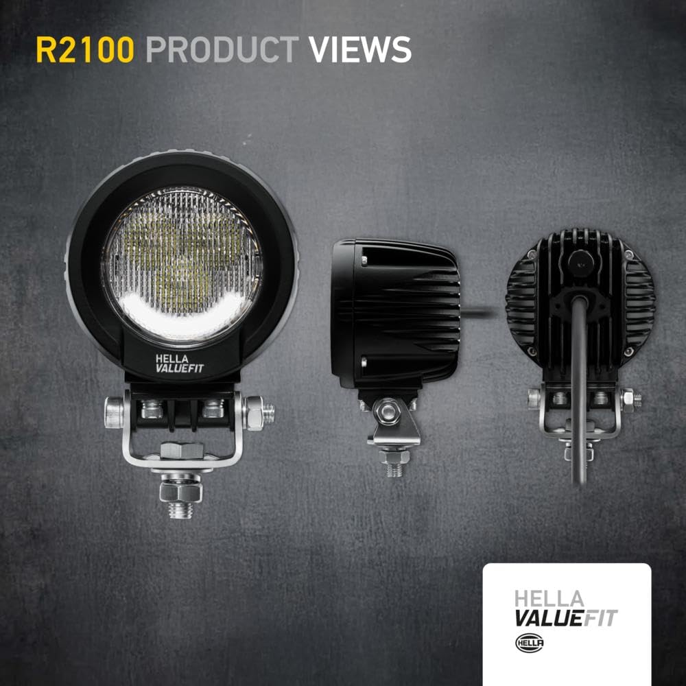 HELLA VALUEFIT 1G0 357 109-111 Phare de Travail LED R2100 2.0 - 12/24V - 2300lm - Montage en saillie - Système d'étrier - Éclairage du champs proche - Câble: 300mm - Quantité: 1