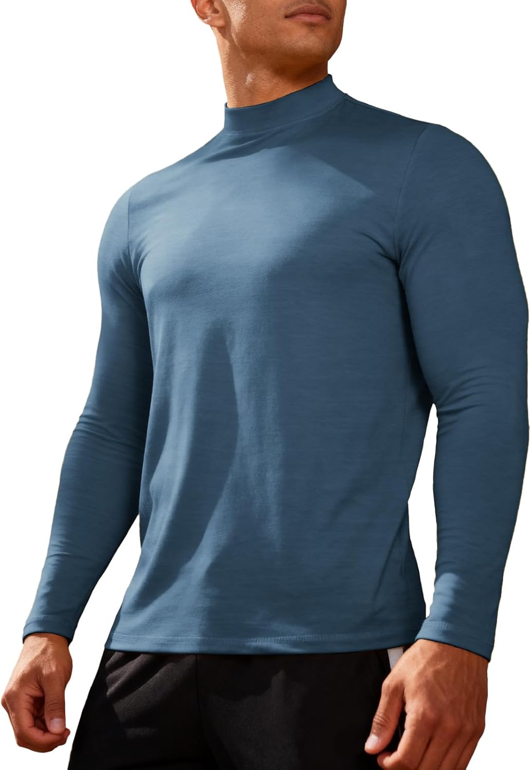 Men's Mock Turtleneck Long Sleeve Fitted Tee Shirts High Neck Base Layer Thermal Tshirt Triblend - Image 2