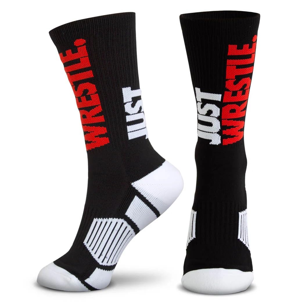 Wrestling Performance Crew Socks - Just Wrestle - Youth & Adult Sizes - Mid-Calf Athletic Wrestling Socks