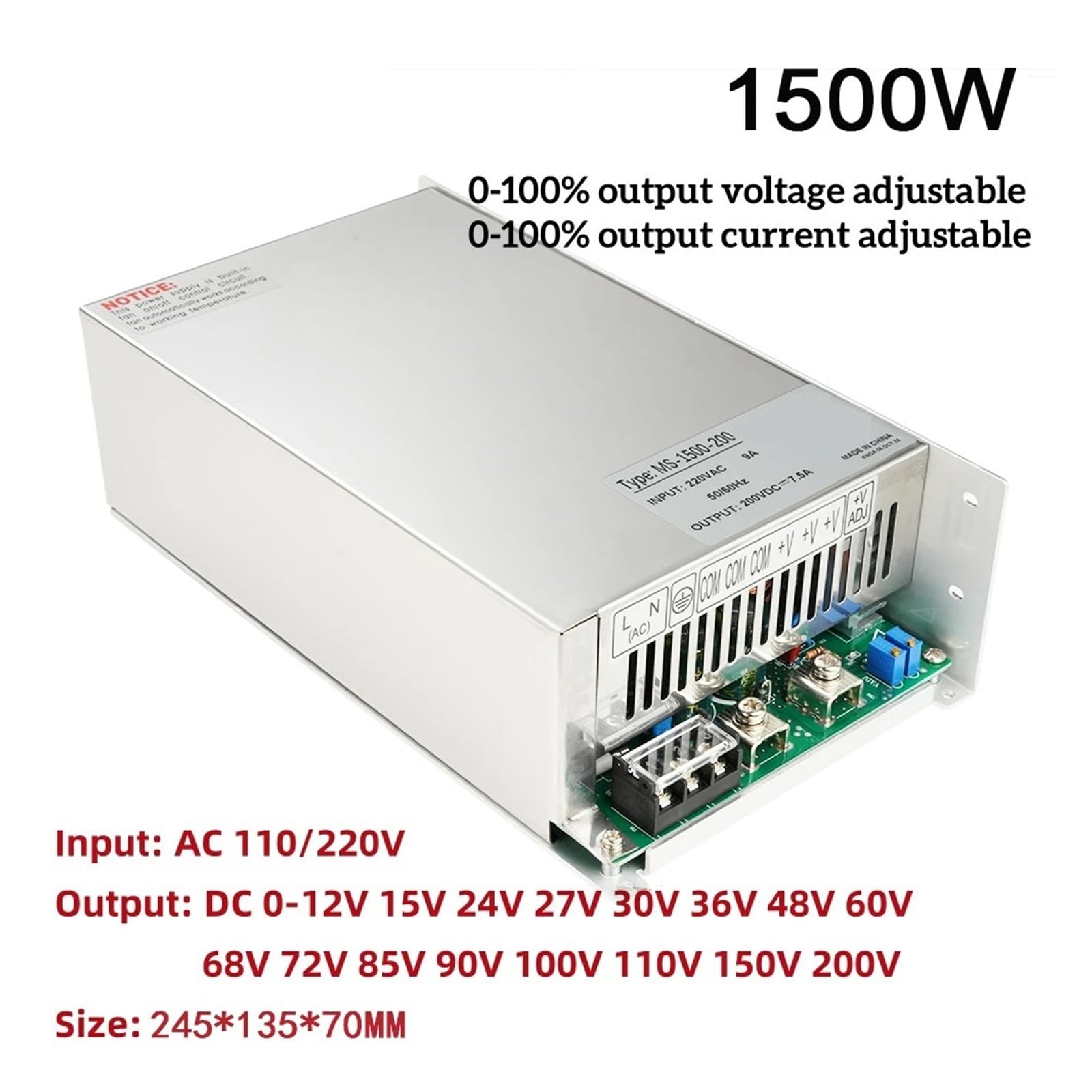 Fuente de alimentación conmutada ajustable 500/600/1000/1500W