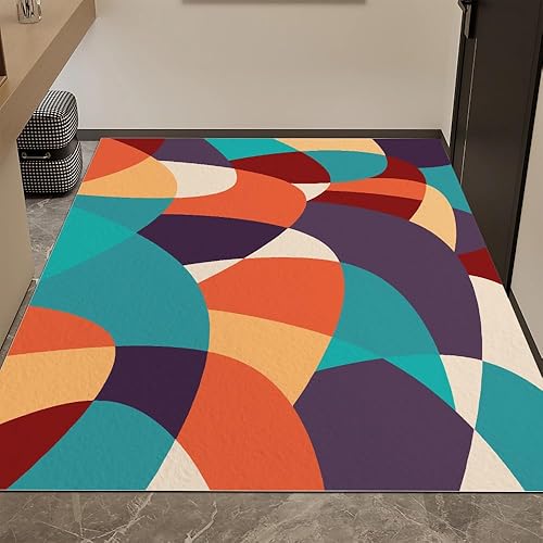 Miniatura 4 de Alfombra lavable retro colorida de los años 70S, moderna alfombra abstracta de pelo bajo, no desprende pelusa, alfombras plegables antideslizantes