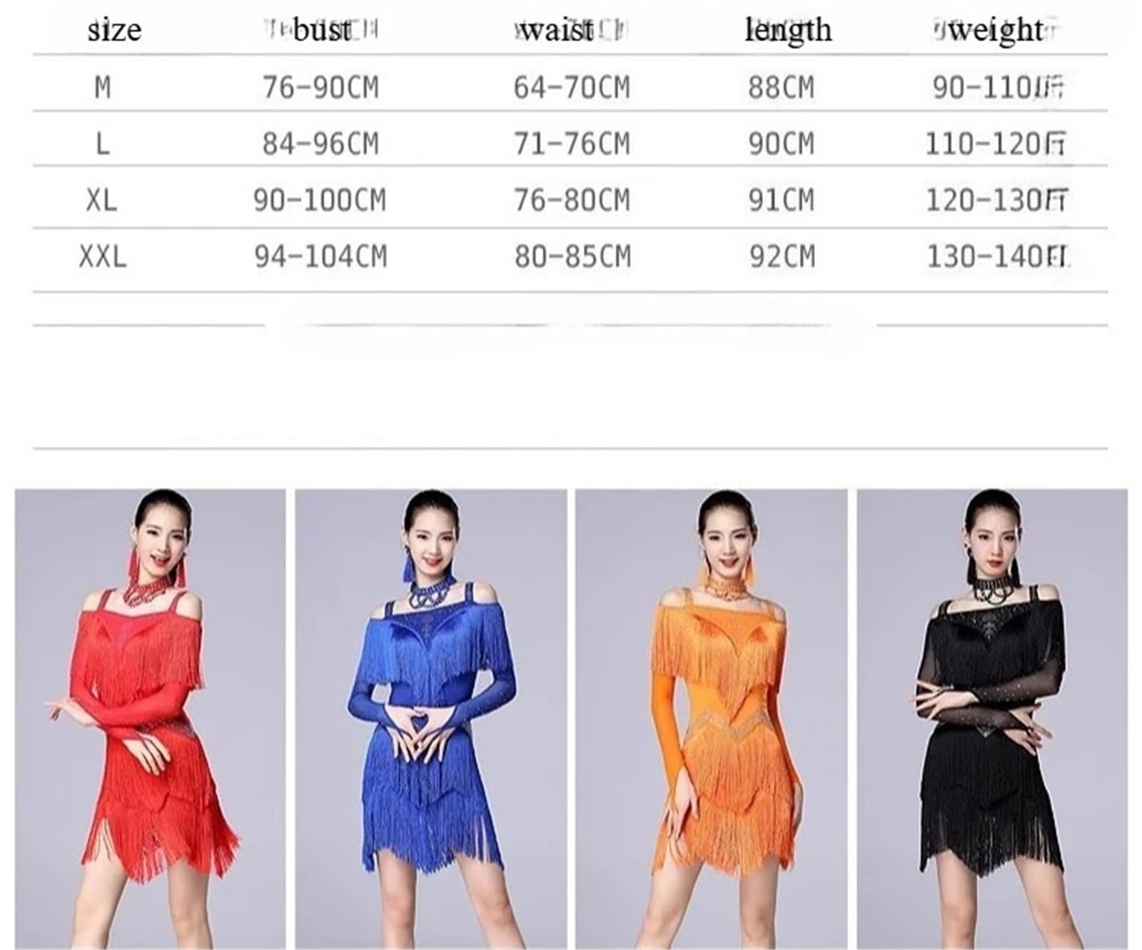 Donna Vestito Latino Americano Vestito da Spettacolo di Danza Latina Gonna con Frange Cha Tango Samba Rumba for Donna Adulta per Spettacoli