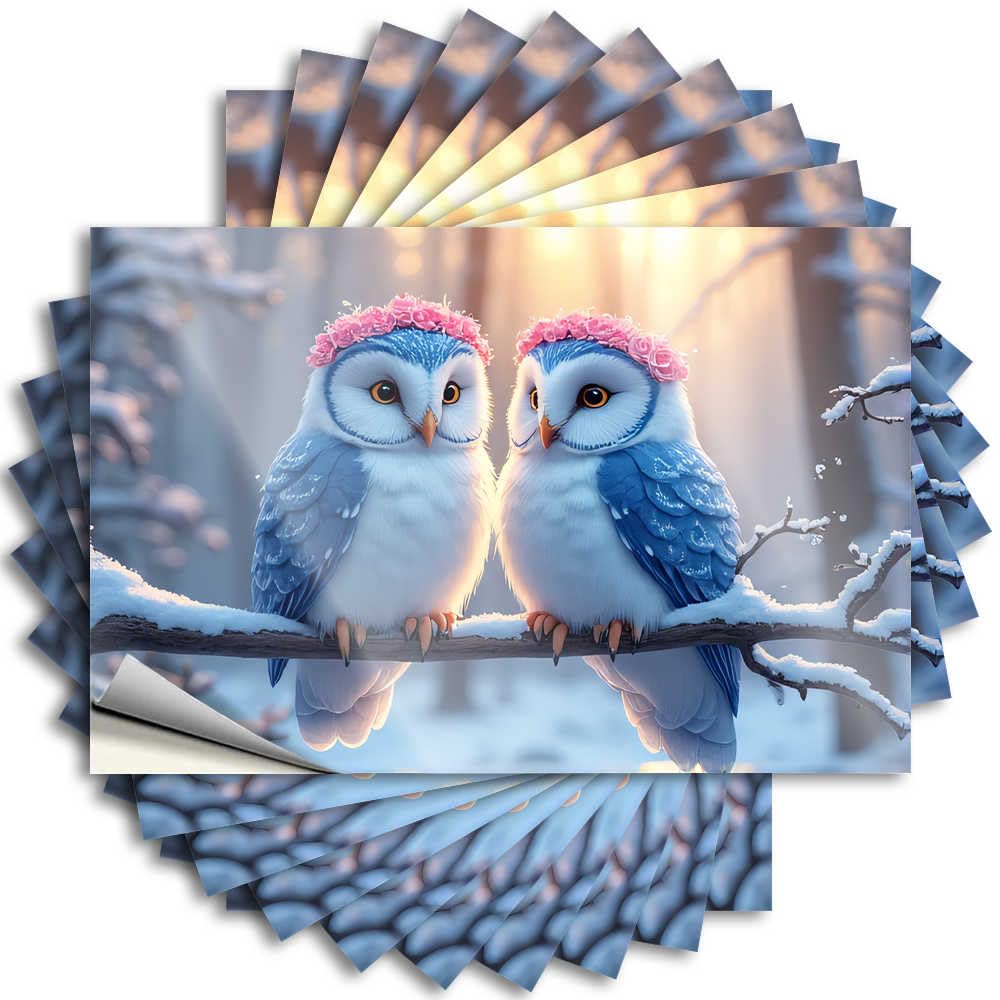 Stickers Winter Peel and Stick - Two Owls in Winter Wonderland Bumper New Waterproof Vinyl for Winter(8X12CM)