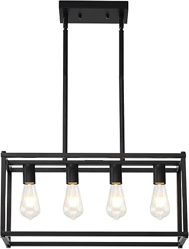 Miniatura 1 de LIGOTFIRE Candelabros modernos, rectangulares, color negro, 4 luces, accesorios de iluminación colgantes, jaula de isla de cocina, colgante lineal,