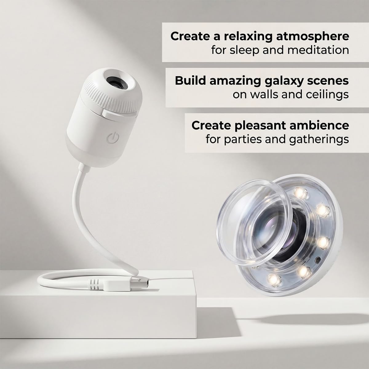 Genérico 2-in-1 Galaxy Projector Night Light, Mini Galaxy Projector, USB Portable Starry Sky, Adjustable Brightness 360° Rotating Design and LED Mini Night Light for Car,Room Decor (1) — view 6