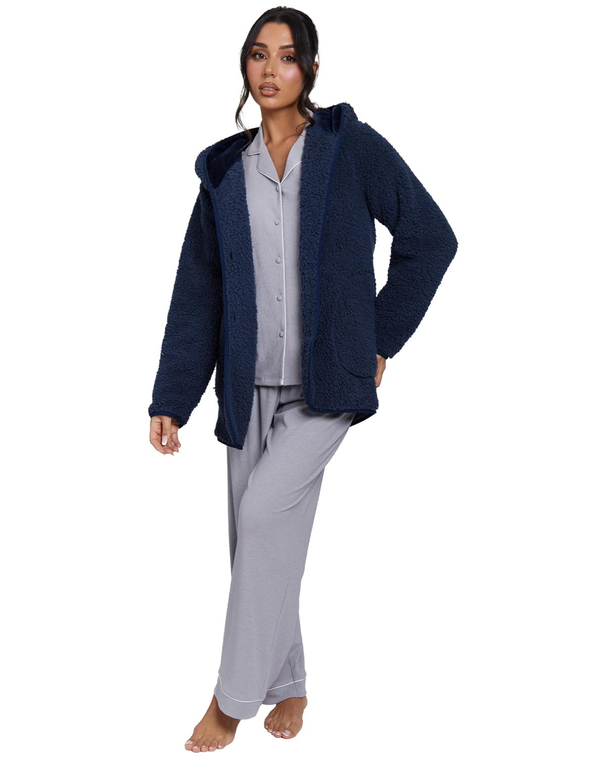 Undercover Ladies Button Snuggle Borg Cardigan 794085 Navy S