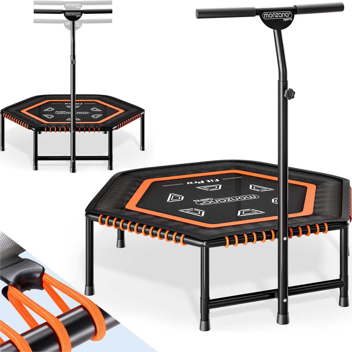Monzana Trampolino Elastico Fitness per Interni Ø120cm Manubrio Regolabile Rimovibile Copertura Bordo Allenamento Casa