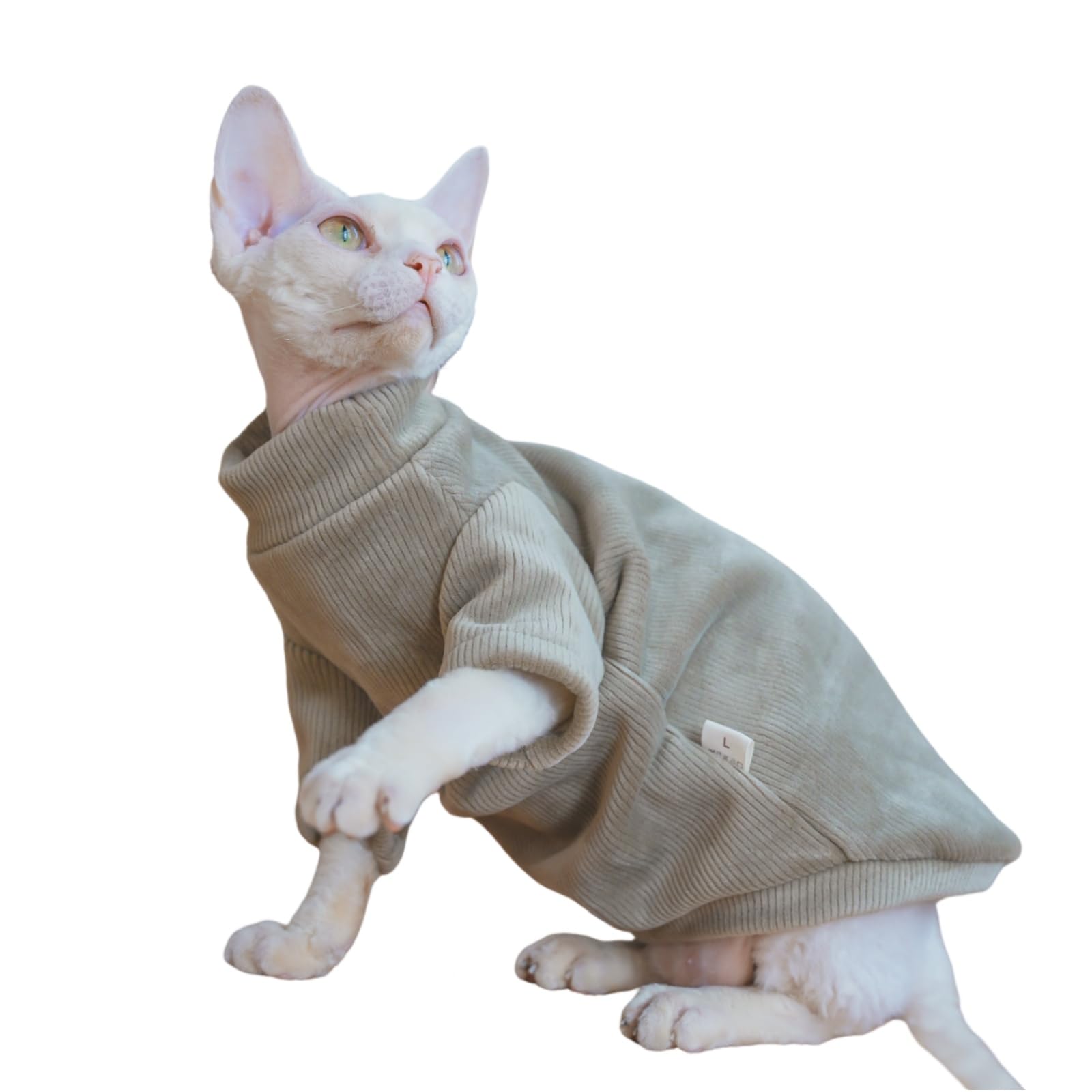2 Pieces Sphynx Cat Sweaters - Winter Warm Faux Fur Turtleneck Vest For Hairless Cats (Pink & Gray) - View #2