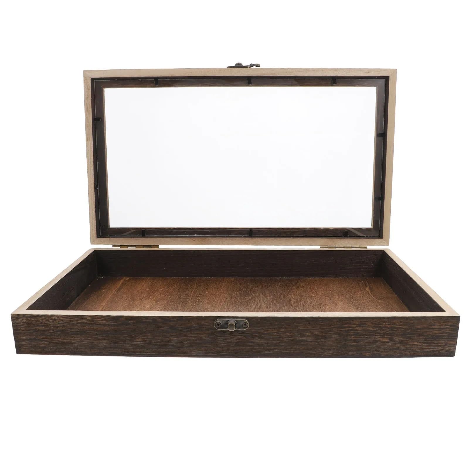 Caja de madera con tapa transparente que evita el polvo en minerales