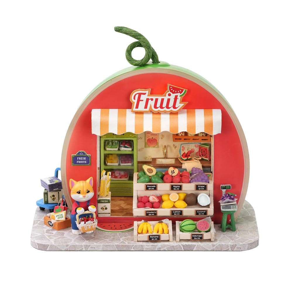 DIY Forest Fruit Town Mini Dollhouse Kit Adult Assembly Kit 3D Wooden Puzzle Creative Home Decor (Orange Cat Preserves)