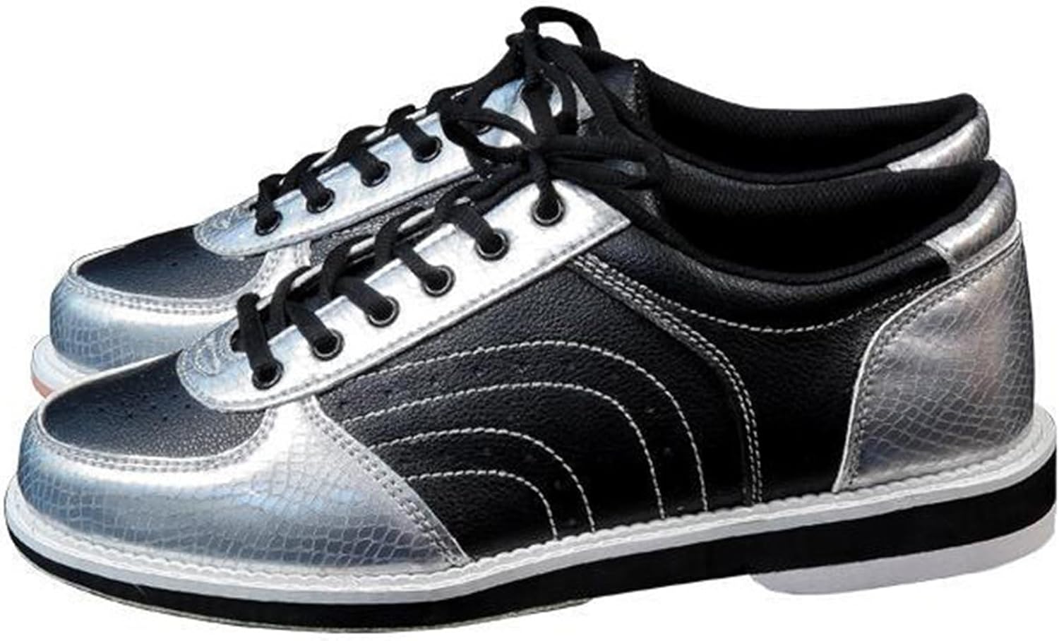 DHAEY Bowling Shoes for Men Women Breathable Lightweight Bowling Sneakers Comfortable Non-Slip Indoor Beginner Bowling Sneakers for for Right Handed Bowlers (Color : Silver, Size : 9.5 Women/8 Men)