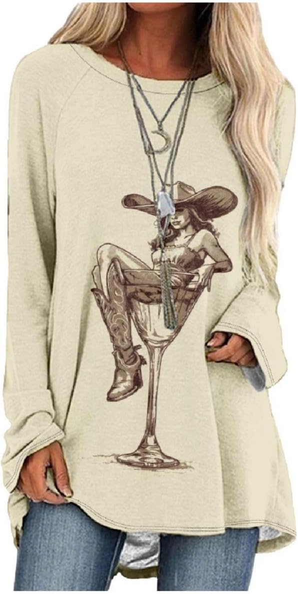 LOAIHA Women's Casual Crewneck Long Sleeve Floral Graphic Pullover Tops Print Western Loose Long Sweatshirt