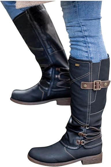 Amazon.com: Masbird Botas de vaquero de tacón bajo para mujer, botas de  media pantorrilla, tacón grueso, retro, con puntera cuadrada : Ropa, Zapatos  y Joyería