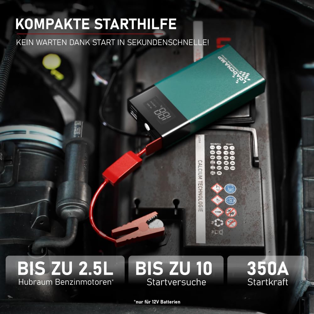 LOADCHAMP Starthilfe Powerbank 12V 10000mAh 500A Auto Jump Starter Gerät