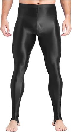 Mens Seamless Leggings Stirrup Tights Glossy Club Fitness Nylon Pants Sports Shapewear