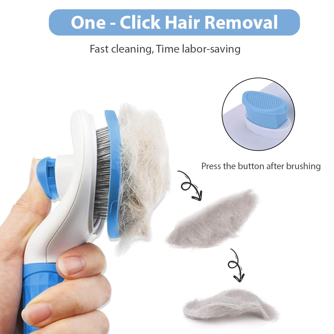 Petola Dog & Cat Hair Brush with Easy Clean Push Button - Pet Grooming Massage Brush for Cats & Dogs with Soft Grip, Beaded Bristles - Image 3