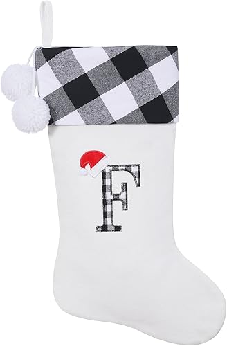 Miniatura 115 de Calcetines de Navidad bordados con monograma inicial de 20 pulgadas, decoración de Navidad, calcetines personalizados, decoración de temporada Negro
