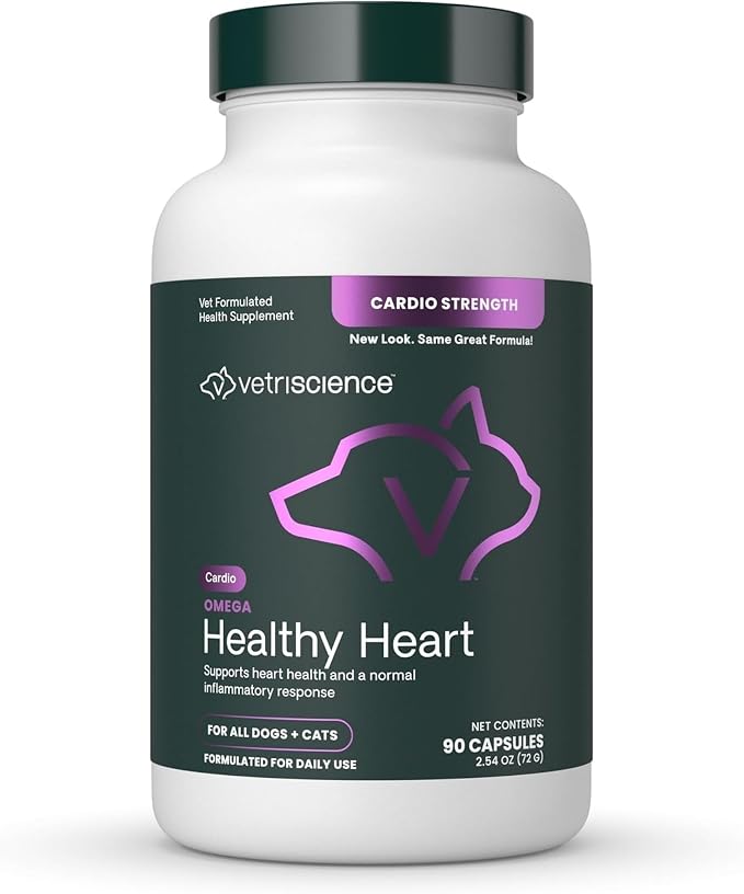 VetriScience Omega Healthy Heart Easy-Open Capsules, Cardio Strength Taurine and Omega-3 Supplement for Dogs and Cats, 90 Count