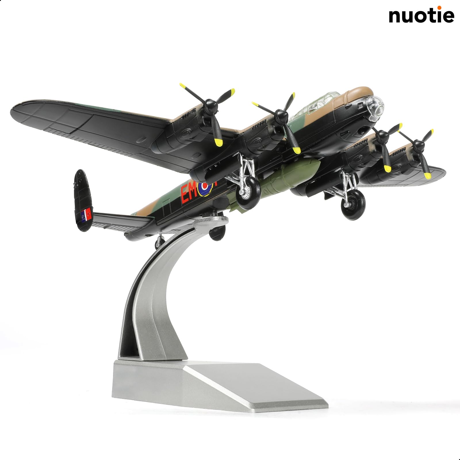 NUOTIE 1/144 Avro Lancaster Heavy Bomber Modèle Avion de la Seconde Guerre Mondiale RAF Modèle d'avion Bomber Britannique Modèle d'avion en métal moulé sous Pression avec présentoir Collection Cadeau