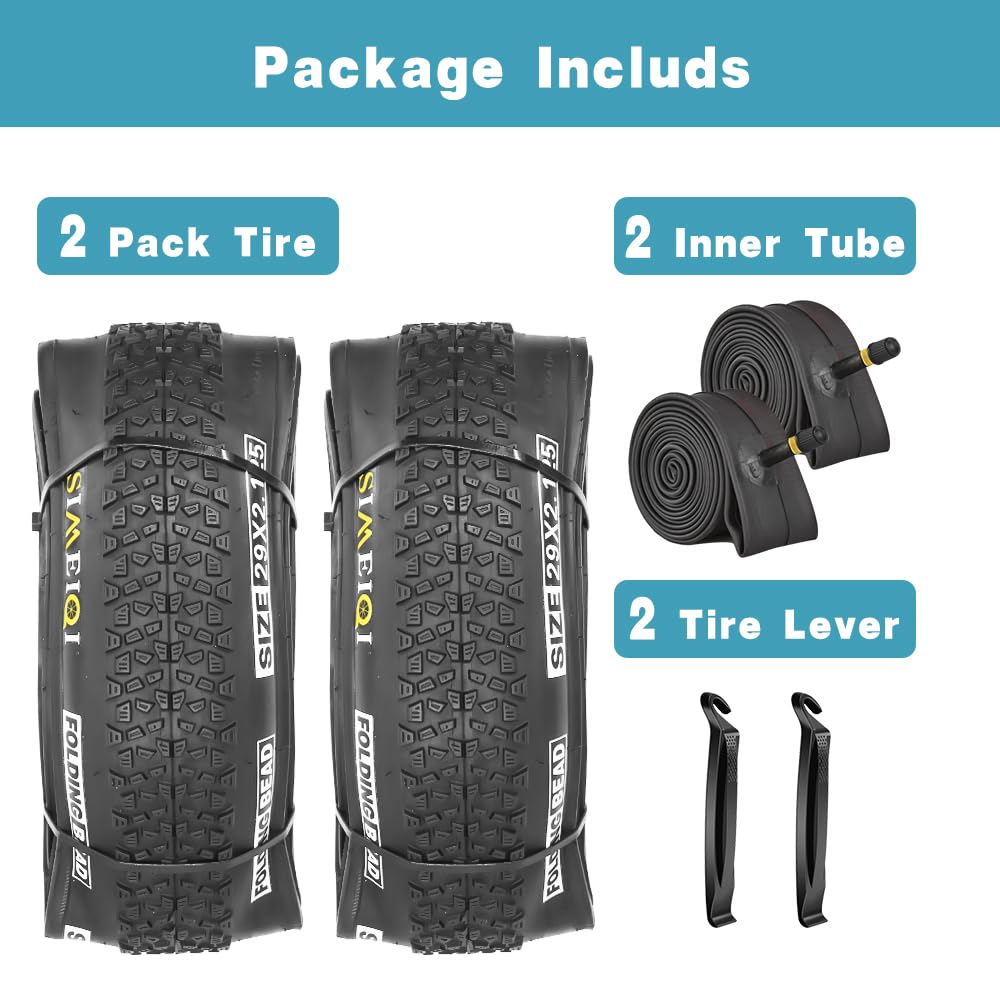 SIMEIQI 2 Pack 29x2.125 Bike Tires (2 Tires 2 Tubes 2 Levers, 29x2.125)