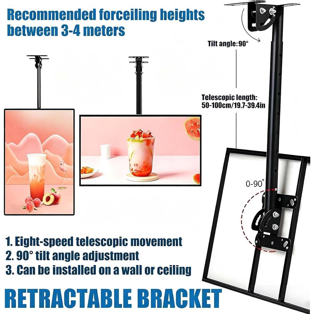 Caja De Luz LED para Menú De Techo Montada En Pared, Cartelera De Caja De Luz con Marco a Presión Delgado 3D, Letrero De Tablero De Exhibición con Varilla Telescópica 4pcs-50 * 60cm