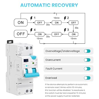 TONGOU 1-20A 1P+N Type AC Smart RCBO Wifi Circuit Breaker,Supports Detection of 30-100mA Leakage Current, With Automatic Reclosing, Tuya/Smart Life APP Connection,Smart Protection, Smart Home