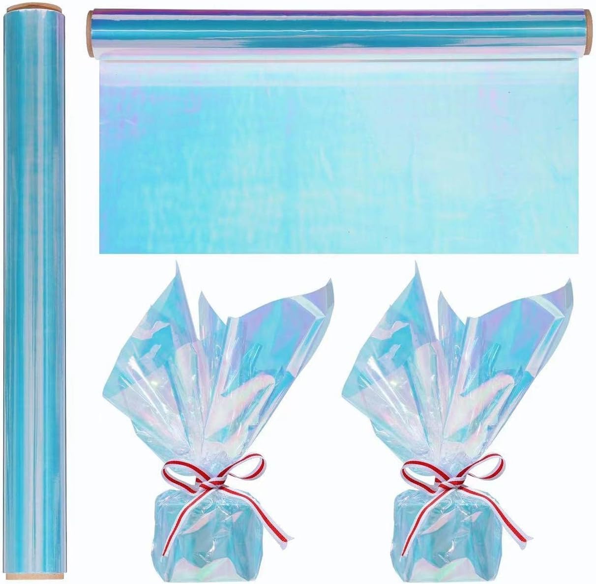 1 Roll 50ft Iridescent Blue Cellophane Wrap for Gift