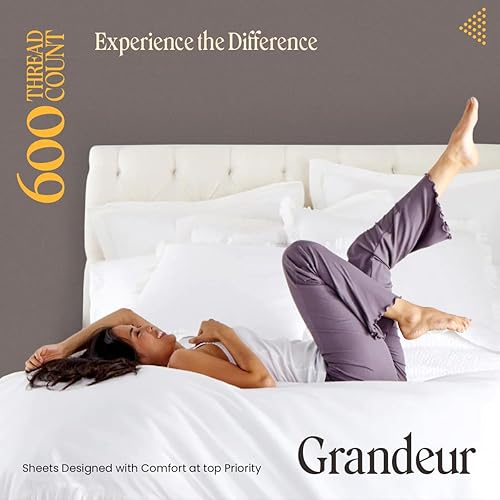 Miniatura 4 de SGI - Juego de sábanas bajeras de 100 % algodón egipcio de 600 hilos, suave y liso, tejido de satén, 3 piezas, 1 sábana bajera ajustable y 2 fundas