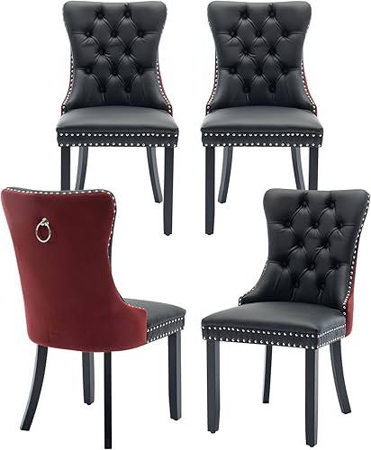 Miniatura 101 de Juego de 6 sillas de comedor marrones, sillas de comedor tapizadas con tela de lino acolchada con capitoné, con respaldo alto, ribete de tachuelas y