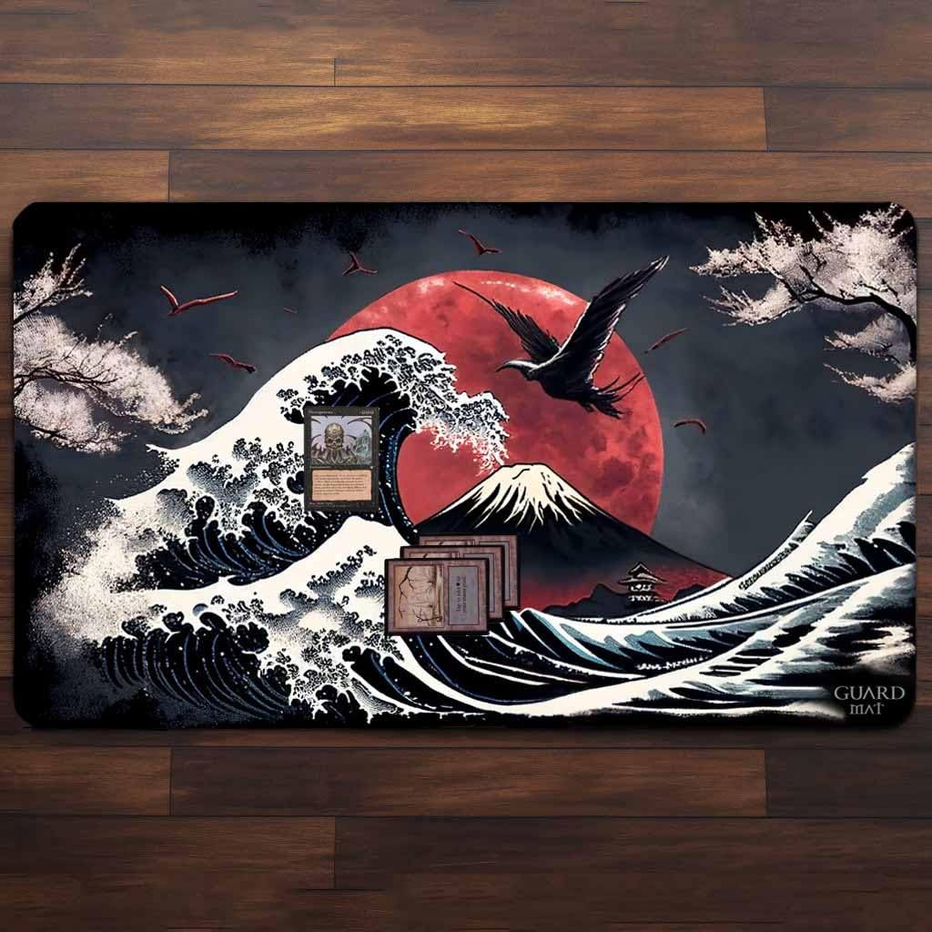 Waves of Tohoku (Bords Cousus) - Tapis de Cartes Magic - Tapi de Jeu - Playmat pour Jouer à MTG, Le Seigneur des Anneaux, TCG - Tapis de Jeu de Société