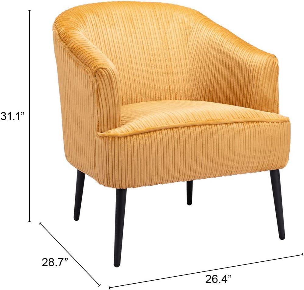 Sunbeam Yellow Velvet Barrel Accent Chair with Wood Legs