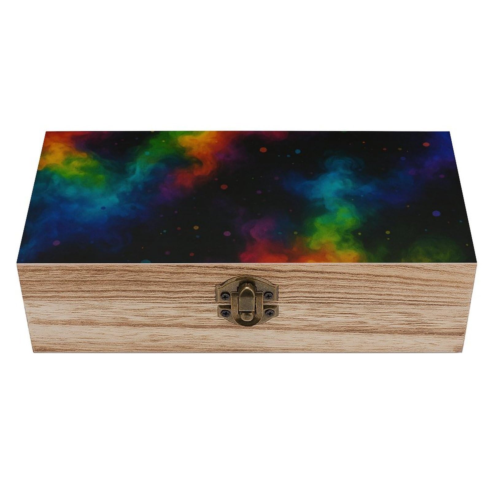 SMAZDFXX Bright Rainbow Galaxy Cloud Wooden Storage Box Multipurpose Decorative Box for Jewelry Photo Home Decor