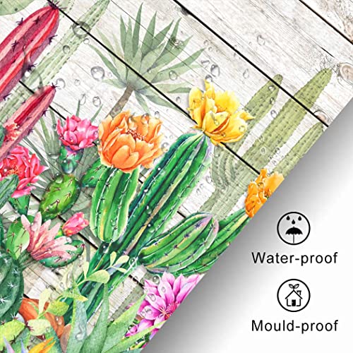 Cyrekud 72" X 72" Watercolor Cactus Shower Curtain Tropical Desert Succulent Plants Bathroom Set Southwest Tropical Plant Wooden Board Bathroom Decor Durable Fabric Machine Washable With 12 Hooks #TOP4