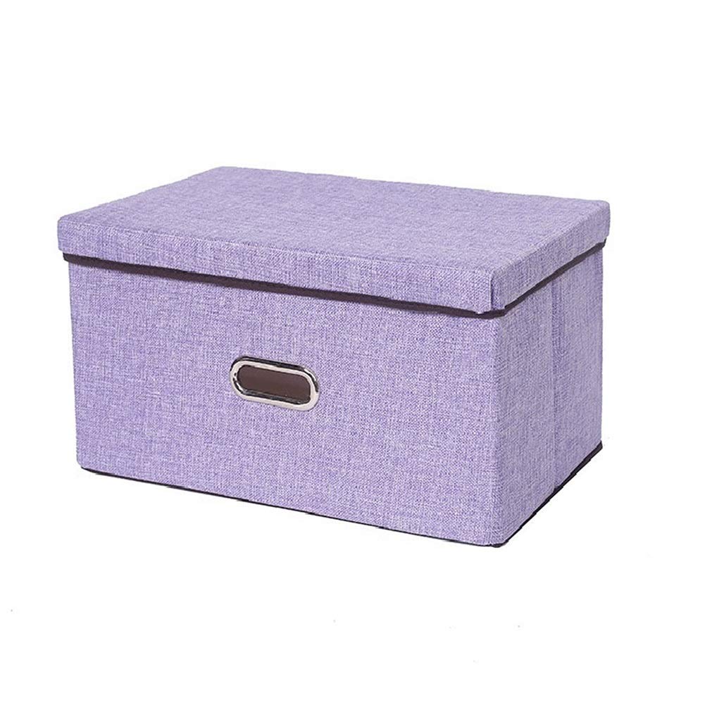 ETRGFTHU Large Cotton Linen Fabric Foldable Storage Box Container with Lid And Handles For Toy Organizers Storage Bin Cubes Organizer(Purple,45x30x30cm)