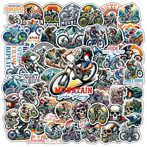 BIGZORO Pack 50 PCS Mountain Bike Sticker Print Outdoors Theme Waterproof Vinyl Decals Items for Bikers Teens Adults Sports Lovers Decor Bicycle Water Bottles Phone Case Bumper Helmet