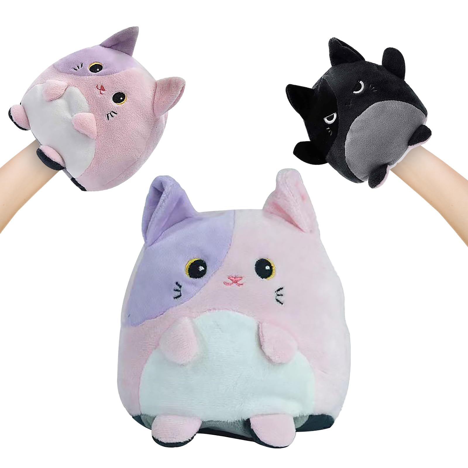 Double-Sided Flip Plush Toy,Reversible Stuffed Animal Mood Plush Flip Show Your Mood at All Times (Cat)