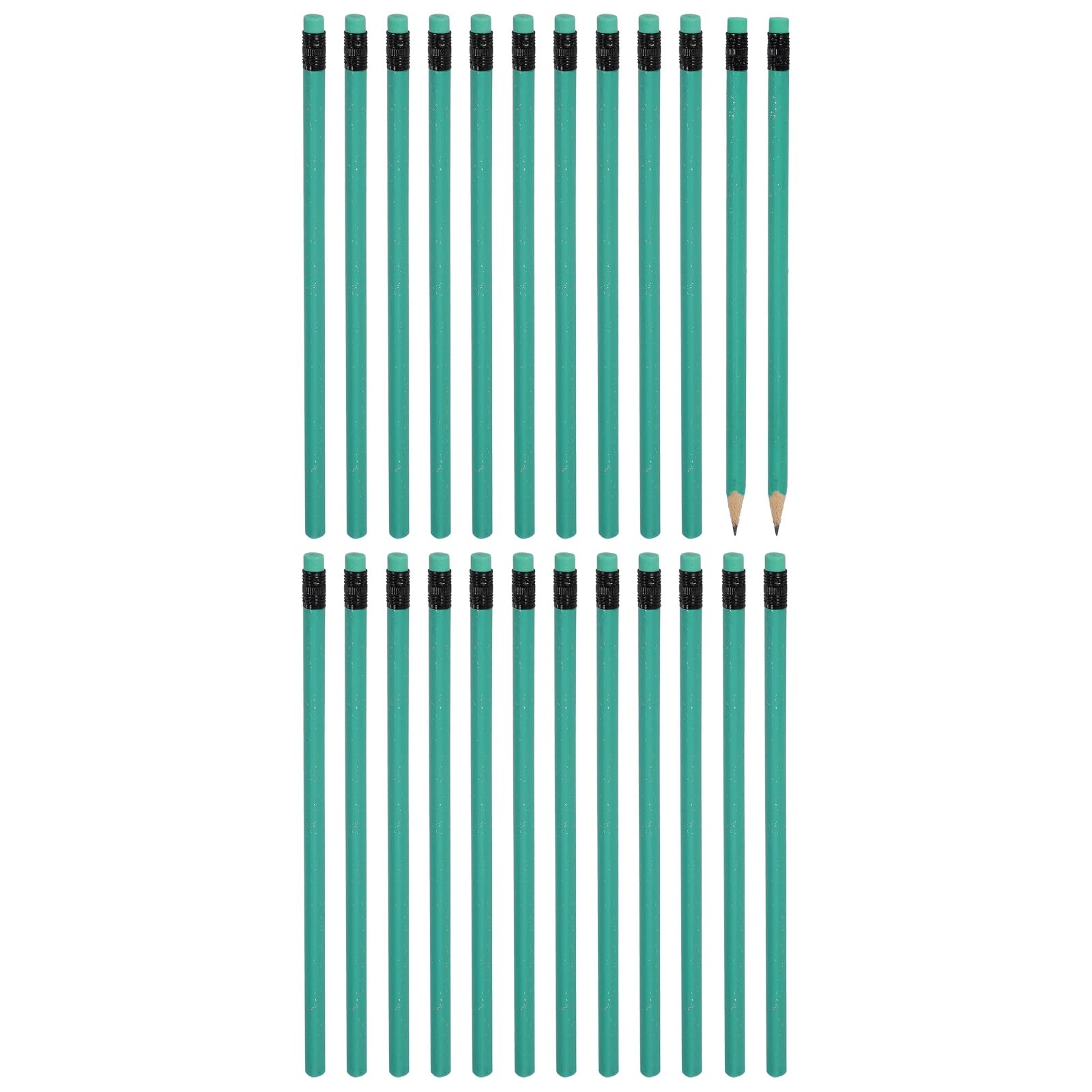 PATIKIL Triangle Wooden Pencils Bulk, 24 Pack HB Graphite Pencils with Eraser for Office Supplies, Engineering Marking Writing Art Drawing Supplies, Green