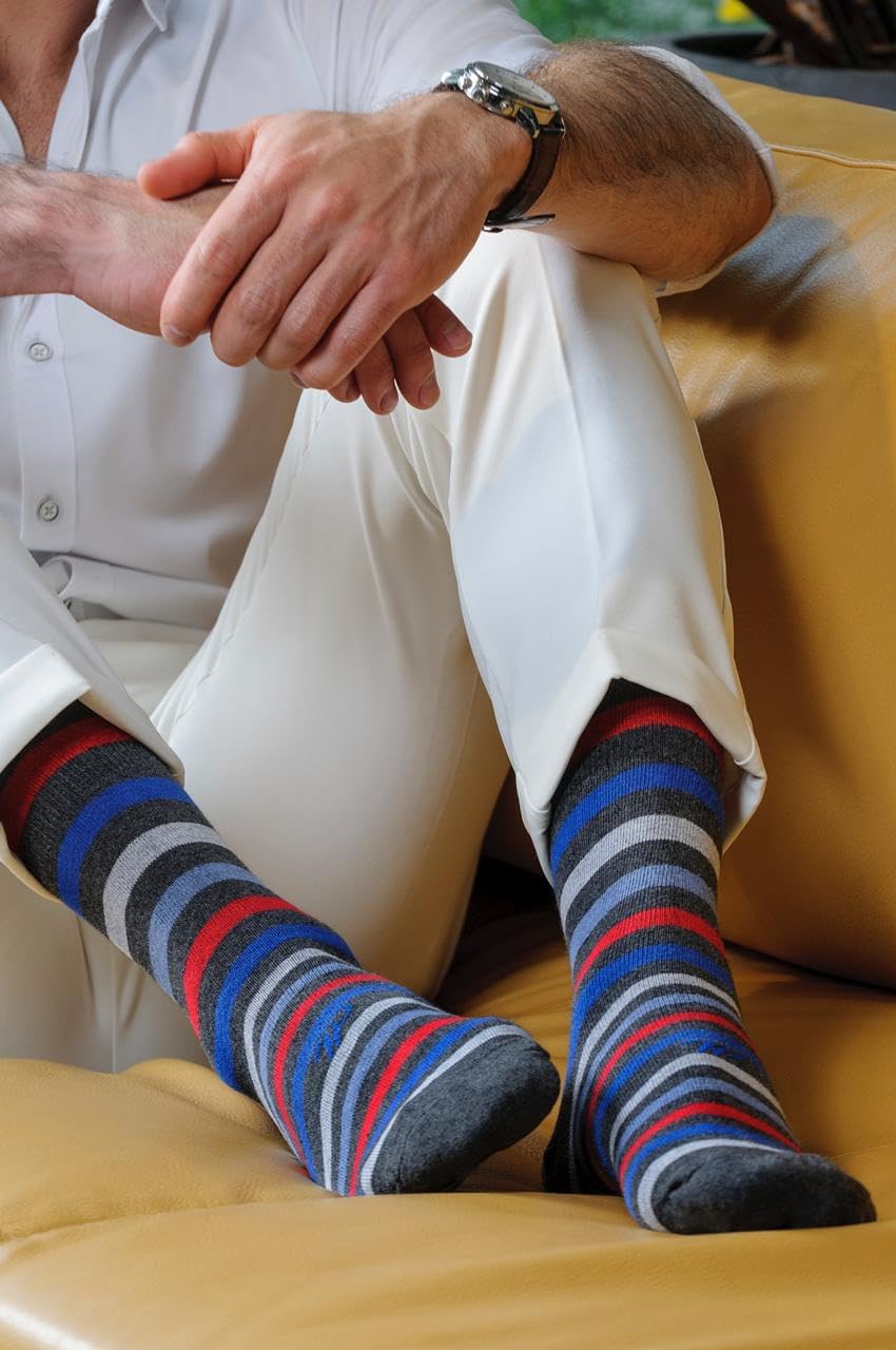 Pierre Henry Over the Calf Socks for Men (9 pairs) | Cotton Over the Calf Dress Socks | Long Socks Stays up