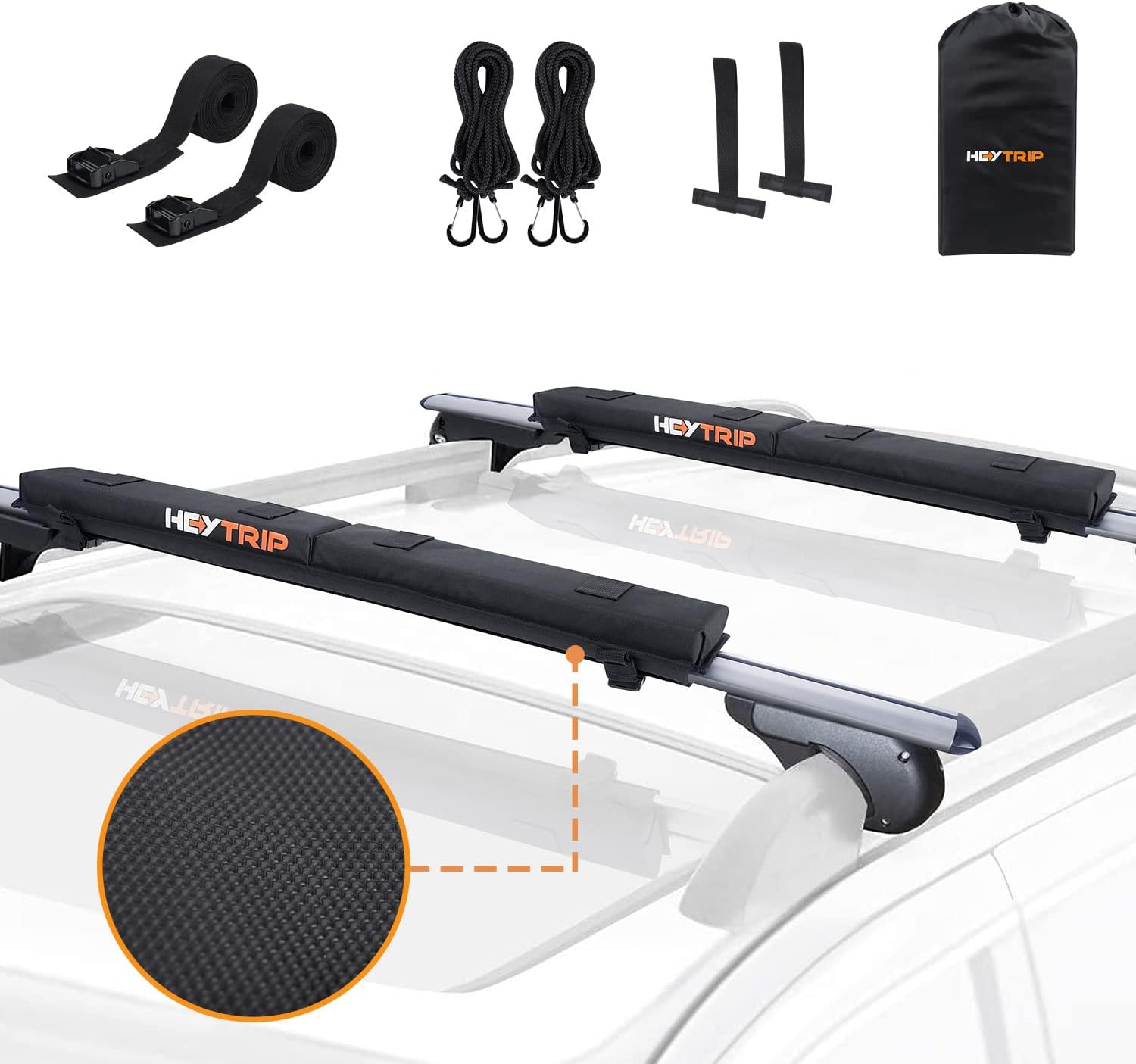 HEYTRIP Roof Rack Pads 30" Aero Crossbar Pads for Kayak/Surfboard/SUP/Canoe with 15FT Tie-Down Straps and Storage Bag