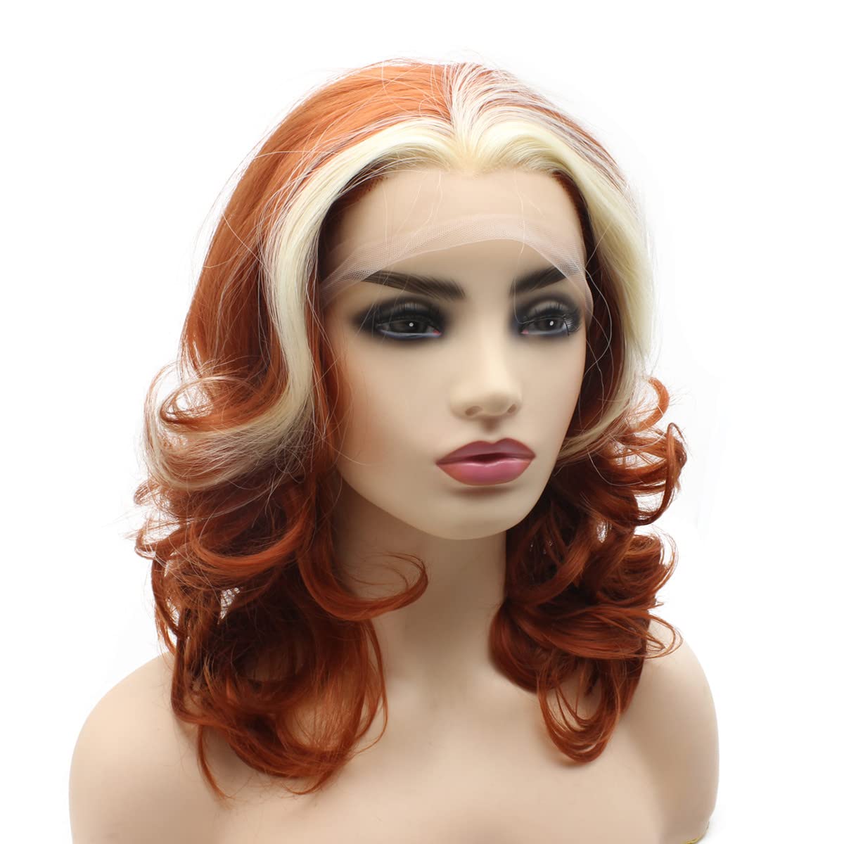 Peakia Shoulder Length Wavy Blonde Burgundy Half Hand Tied Lace Front Wig Synthetic