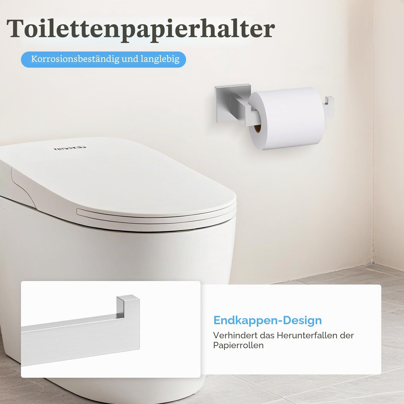 Turs 5-teiliges Badezimmer-Zubehörset, Handtuchstange, Haken, Toilettenpapierhalter, Handtuchring, zur Wandmontage (Gebürstetes Silber)
