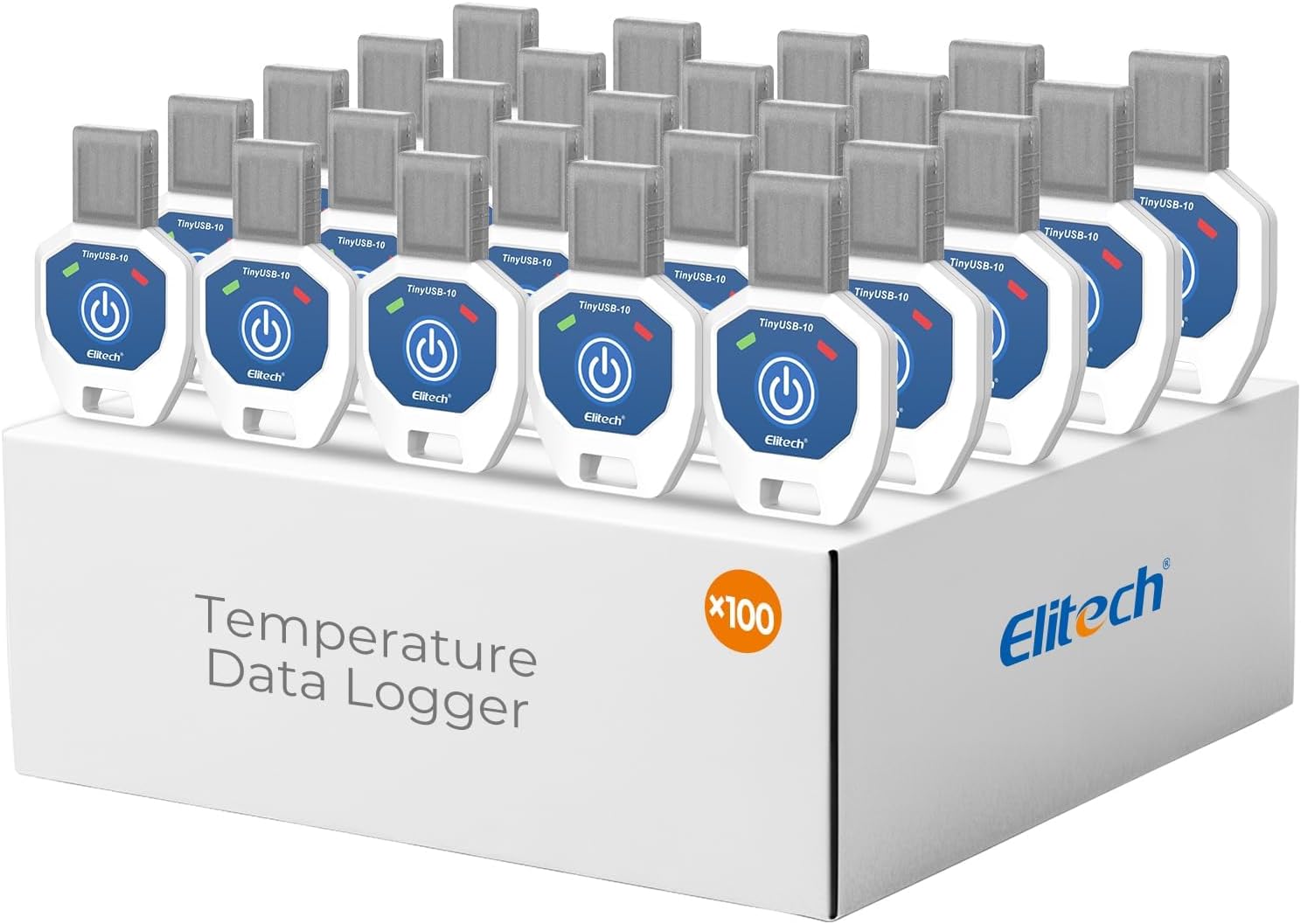 Elitech 100 Pack Temperature Data Logger Single Use 90 Days in-Transit Trip Disposable Temperature Recorder PDF Report Tiny but Elite TinyUSB -10～40℃