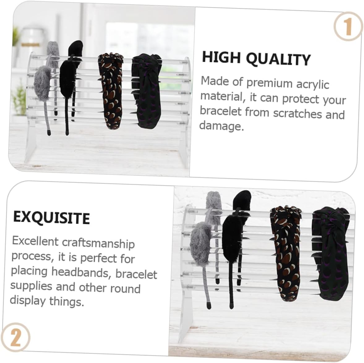 Acrylic 7-Branch Headband Stand Display Rack Organizer for Hair Accessories Adjustable Holder for Hair Hoops Compatible Styles for Home and Salon Use