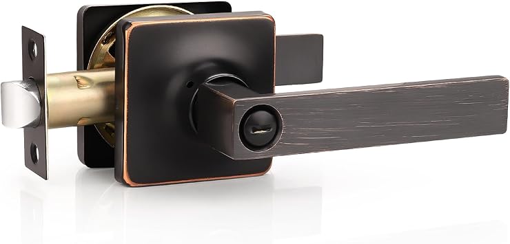 GOBEKOR Oil Rubbed Bronze Square Lever Door Handles - Privacy Door levers for Bedroom Bathroom Keyless Interior Door Locks, 1 Pack