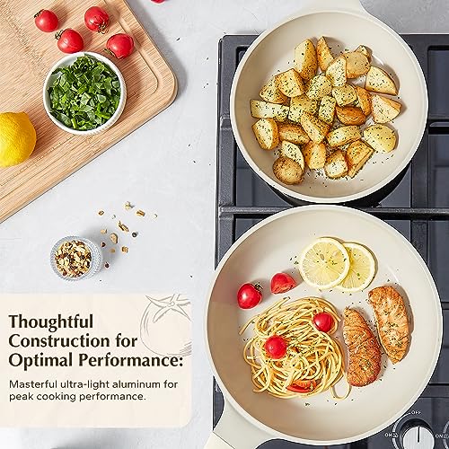 ROCKURWOK Pots and Pans Set Non Stick, 3Pcs Nonstick Kitchen Cookware Sets, Induction Cookware Cooking Set with Frying Pans, Non Toxic Cookware Set, Pot Set, PFAS and PFOA Free (White) - Image 5