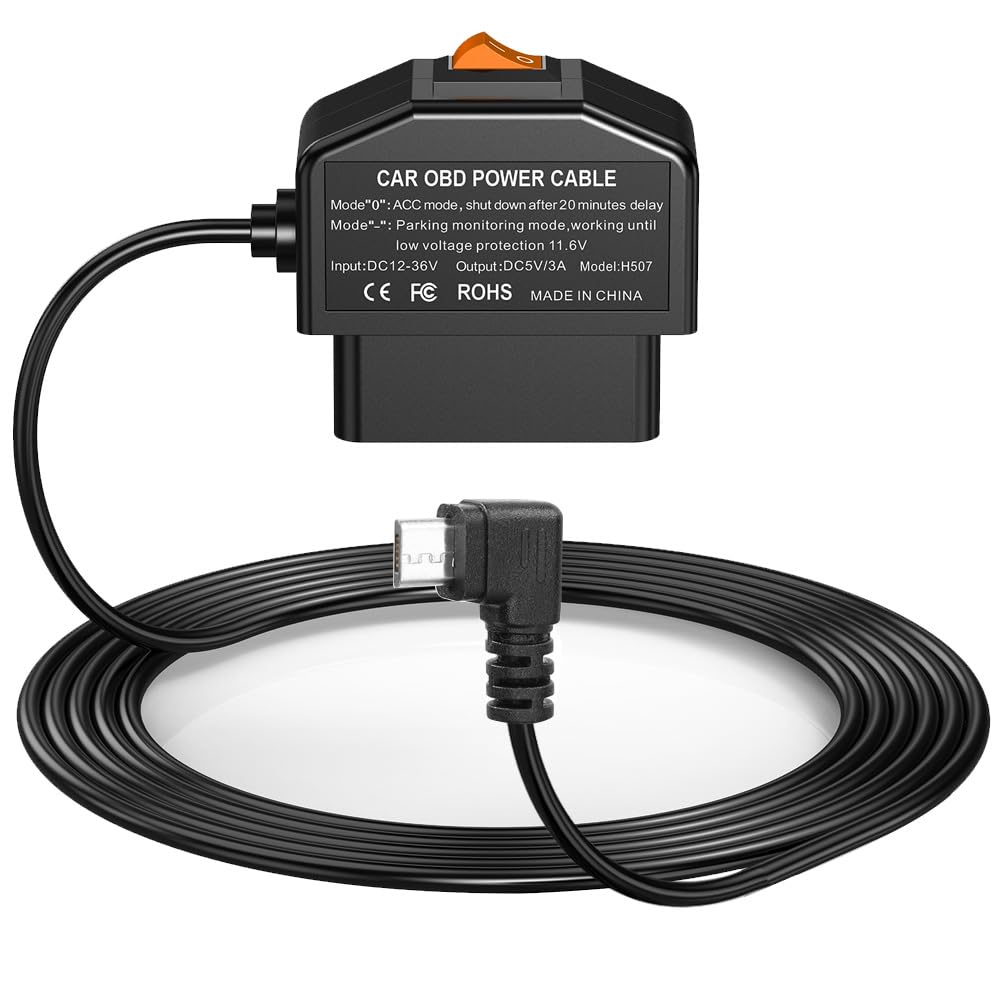 Gebildet Dash Cam OBD Hardwire Kit, Micro USB Hardwire Kit with OBD Power Cable for Dashcam 12-24V to 5V/3A with Low Voltage Protection 24h Parking Surveillance/Acc Mode for Dashcam, GPS or Radar