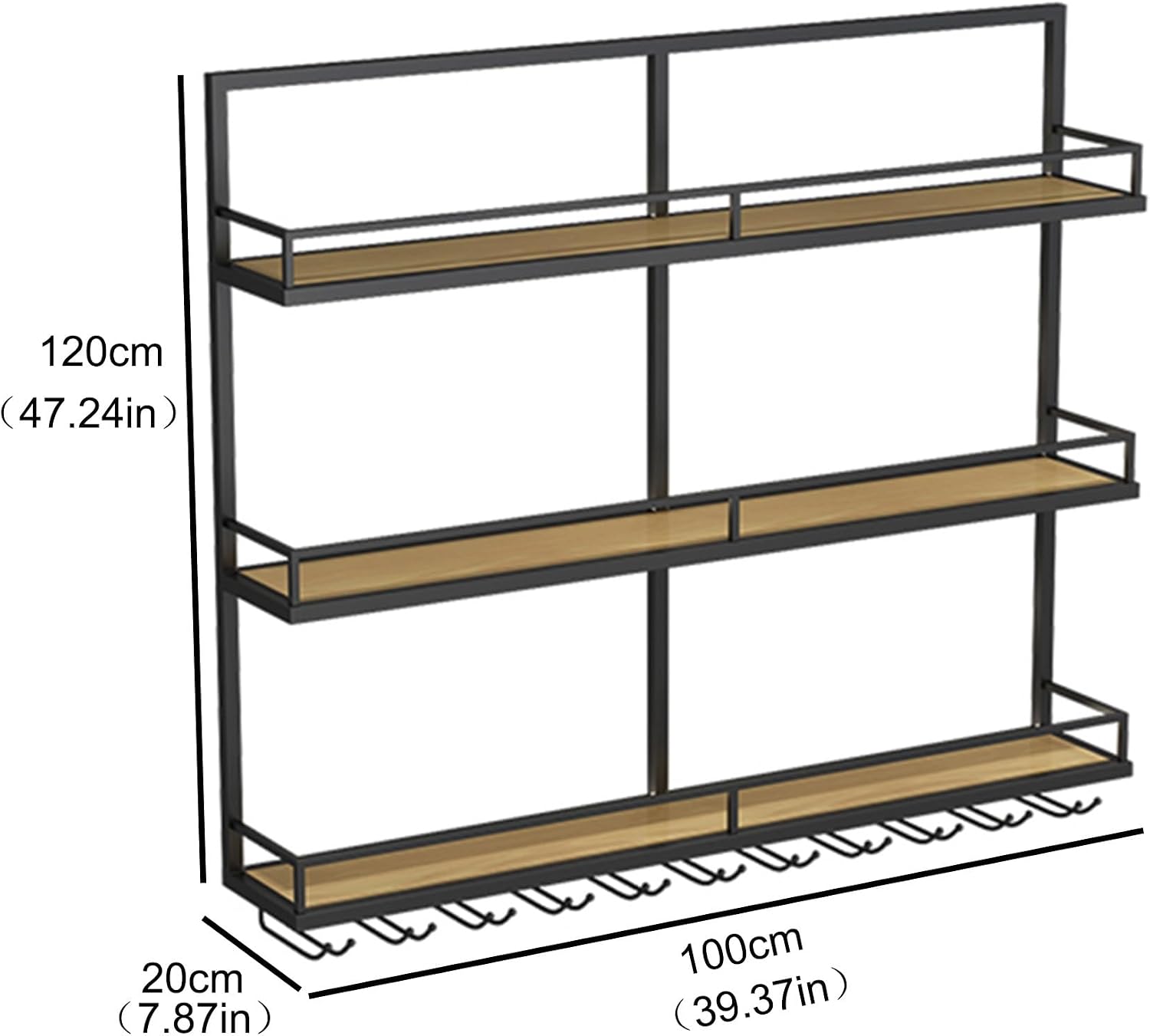 Wall Wine Rack Bar Shelves Liquor Shelf Wall Mounted Racks for Wine Bottles with Hanging Wine Glass Holder Rack Liquor Shelves Floating Bar Mini Bar with LED Light for Home Bar Dining Room Kitchen(Bla