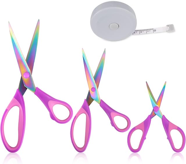 Scissors, 3 Pack Titanium Bonded Scissors, Dressmaking Scissors, Multipurpose Scissors,with 1 Tape Measure, for School Home Office Art Craft Sewing Tailor Heavy Duty (Pink)