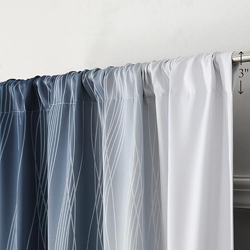Miniatura 6 de Estelar Textiler Cortinas opacas azul marino y blanco de 96 pulgadas de largo, cortinas de oscurecimiento de habitación con bolsillo para cortinero,