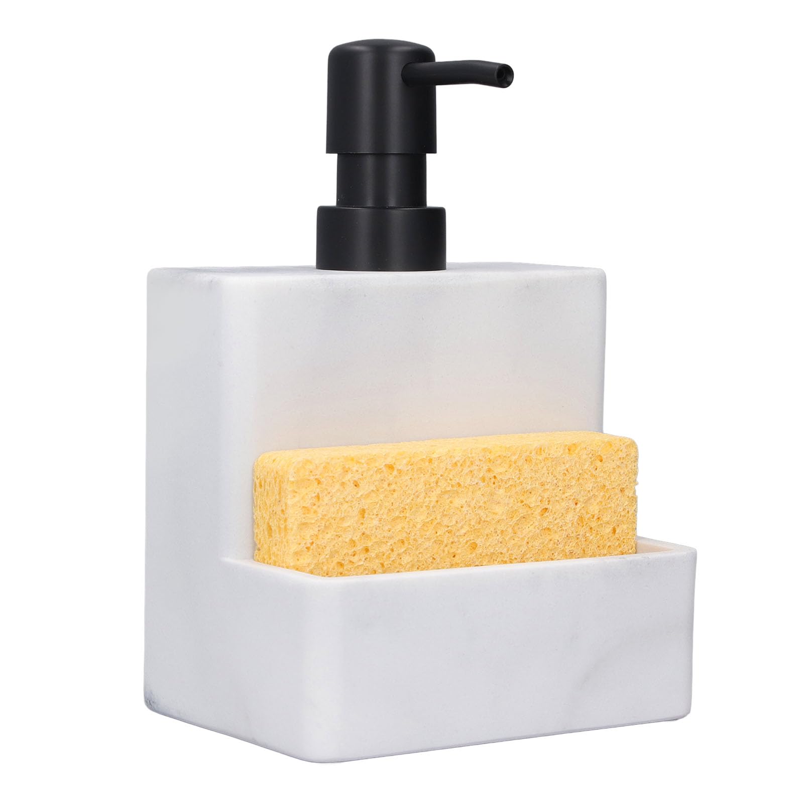 Kitchen Dish Soap Dispenser with Sponge Holder, 2 In 1 Refillable Soap Pump Dispenser Resin Hand Soap Pump and Spong Caddy, Countertop Organizer for Bathroom, Kitchen Sink, Office
